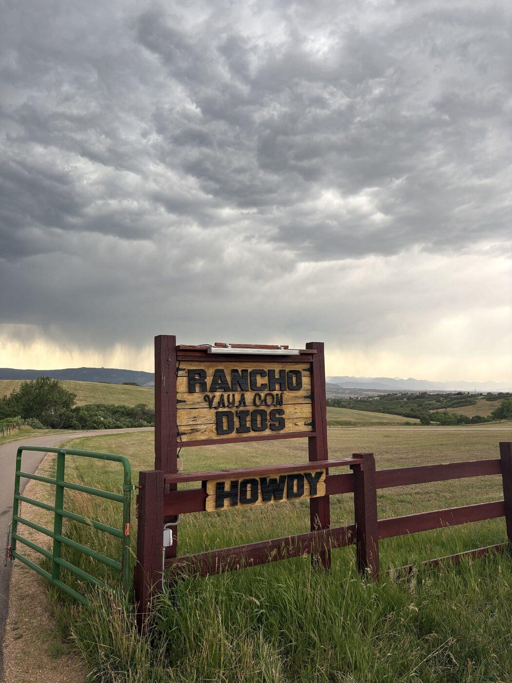 The Rancho Vaya Con Dios ranch entrance sign